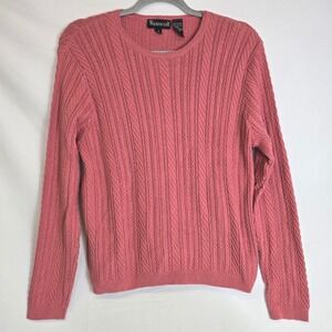 Wainscott 100% Cotton‎ Classic Preppy Cable Knit Sweater, Pink, Medium, Vintage